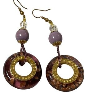 LG Murano glass Italy Italian Dangle earrings gold purple glass